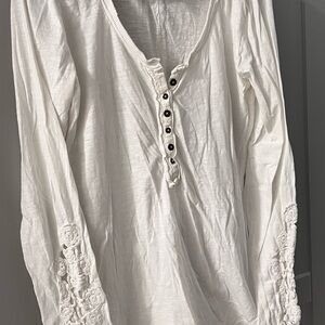 Free People White Polo Collar Embellished Blouse